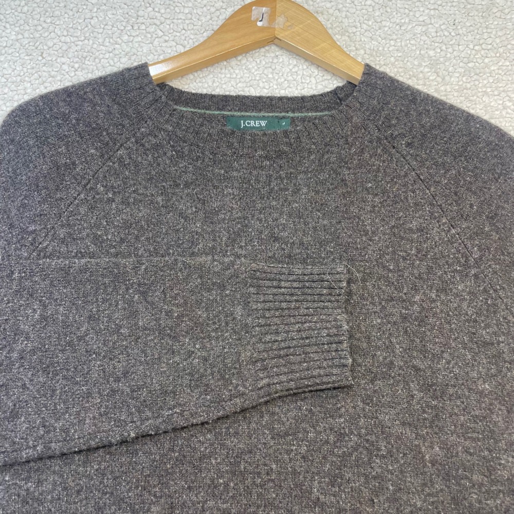 J.Crew Sweater Mens L Gray Lambswool Crewneck Raglan Long Sleeve 1455